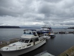 Several boats at the visitor dock, including the Clipper