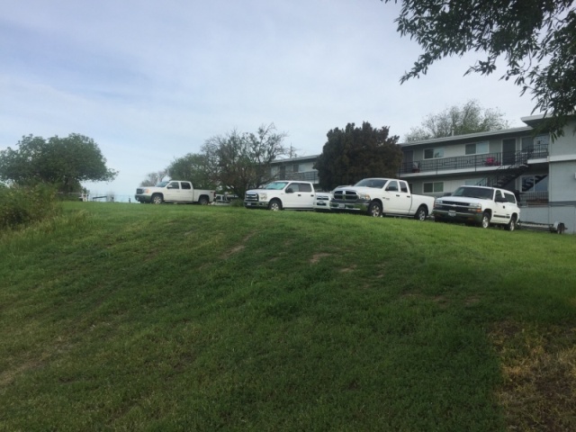 Tow rigs parked on the hill at Delta Marina.