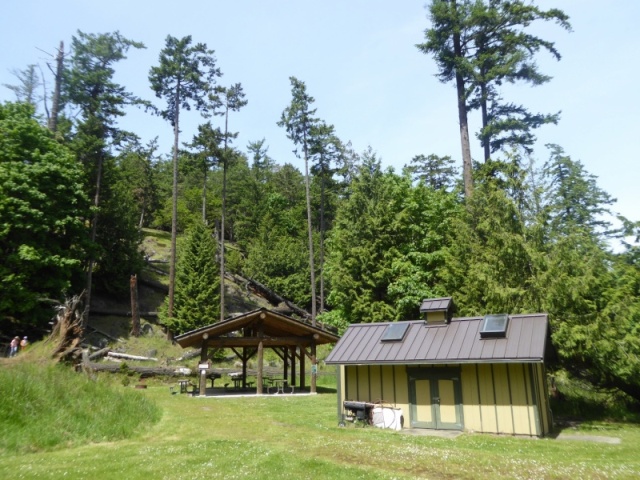 Covered picnic area and a utility shed at Jones island