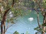 View of boat from trail above