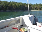 Fixing dinner on the boat Saturday night