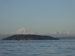 View of Mount Baker behind Matia Island, as seen from Fossil Bay at Sucia