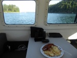 Having breakfast Monday morning while waiting for dinghy to dry off