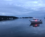 Pulling up to the linear moorage in Echo Bay just after 9 PM (photo taken by friends)