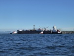 Barge being docked at the refinery