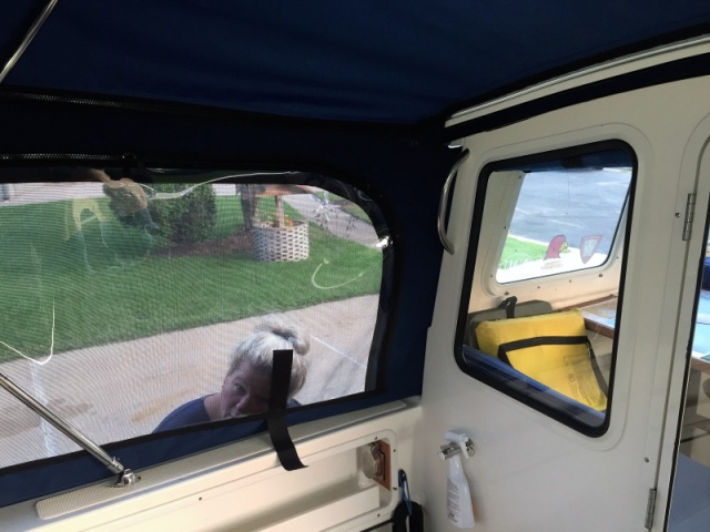 Inside view of port side curtain camper enclosure