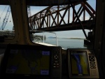 Heading out Saturday morning under a closed bridge at low tide.