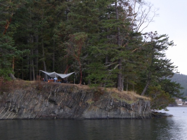 Campsite for the potluck overlooking Prevost harbor