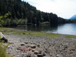 Deserted Bay hadn't been deserted for too long.  There was still an aluminum gang plank to a float covered with heron crap, otter puke, and flies.  Nice.  At the head of the bay was an outfall culvert that provided a very cold shower.