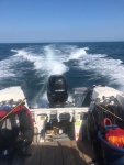 4 divers with tidy gear placement was no problem with the No See Um's first offshore trip.We set up the rigs and kept gear in buckets to keep a clear deck.