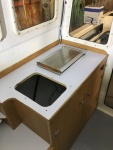 Wallis stove installed. Had it overhauled in Seattle over the winter at Scan Marine.