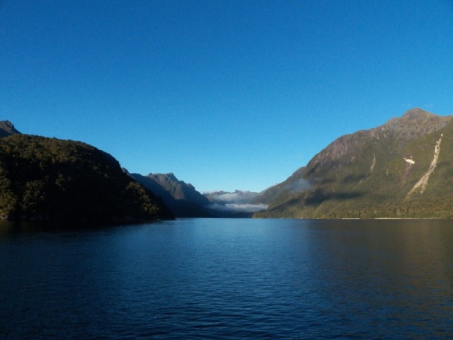 The lake was calm and the scenery was nice.