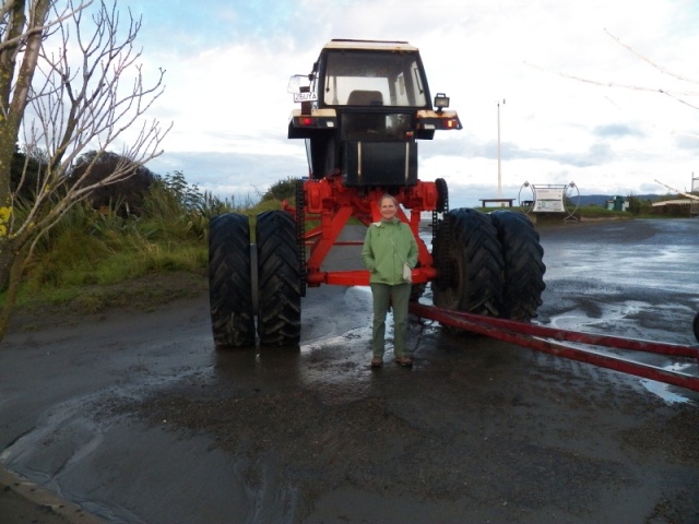 Even with the tongue extension on the trailer, the tractor needs to be lifted because of the surf.