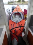 Inflating the kayak to get to shore. 14 year old Advanced Elements, still holding up well.