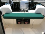 (Bluecrab) Transom bench seat with cushion installed.