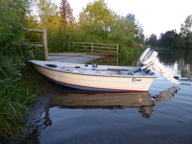 Back at the ramp. At first I wondered why the long shaft transom on such a small boat, but it is nice if you sit on the rear bench there's still plenty of freeboard.