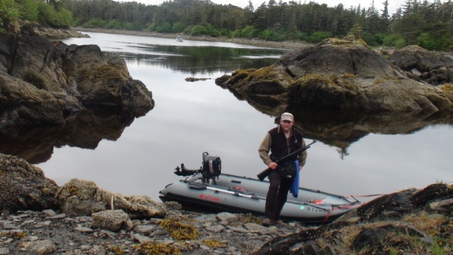 Ready again for walk to White Sulfur Hot Springs from West Arm Mirror Harbor, Chichagof Island, Gulf of Alaska side