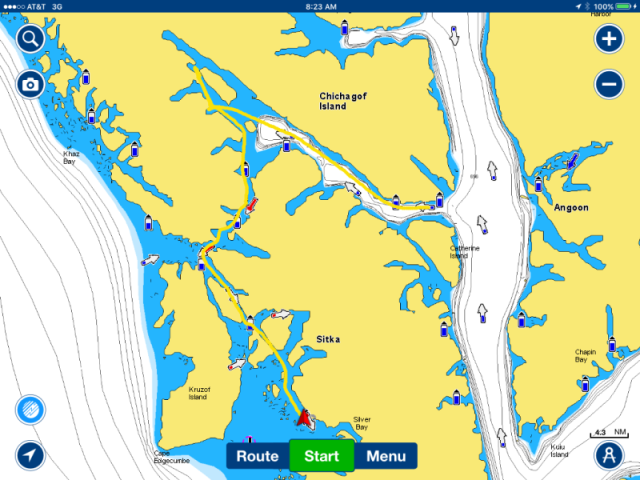 Tracks Chatham Strait where we saw Orcas to Hoonah Sound & then Sitka