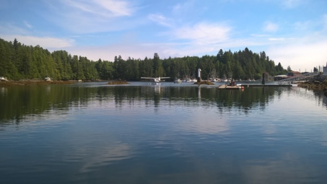 The inner harbor is mainly commercial and has the float plane dock.  Here is a plane threading the passage out to where it can take off.  The fuel dock is on the right.