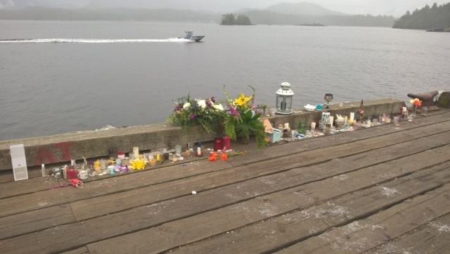 Returning to Tofino, a memorial had been set up for the three missing fishermen, although many people were still searching.