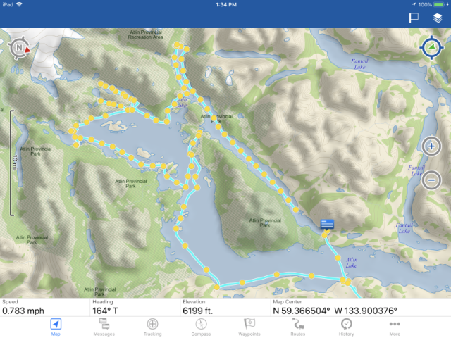 Our Delorme In Reach tracks on Atlin Lake