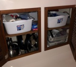 Sink Storage Area Organization: Fitted Wooden Shelf and Stacking Bins
