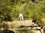 An estuary extends back 1/4 mile and then fallen timber clogs the little river.  We were in search of fresh water.