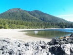 Our bungie anchor system kept us off of the beach (just barely) during low tide while we were gone.