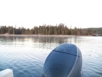 Frost on the engine cowling and the throttle cable was frozen.  Bridge Bay in the background.