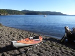 Around 4 PM I finally made it to shore. A wonderful beach for beaching (nice and steep with smooth pea gravel, no barnacles or weeds)