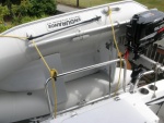 RIB on davits with outboard motor mount