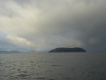 Bit of a squall up norht between Lummi and Orcas...hope it just stays up there. Vendovi in the foreground. Rain clouds so thick you can't even see Lummi or Orcas.