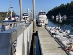Sucia, Hunkydory at the Fossil Bay inner dock.  Looking small just like in Alaska
