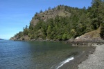 Looking at Eagle Cliff. There were 6 or 7 large birds soaring above. Not Eagles. Red heads. Turkey Vultures?  2 of them soared down to the beach to check me out, flew right over my head!