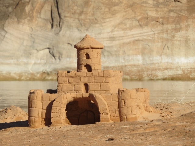 Our campsite in Rock Creek Bay came with a sandcastle on the beach.