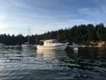 Back at the boat for Monday night, August 19th. Photo bombed by the Jollymon in the background, a famous cruising Tolly on various social media.