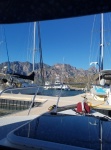 Morning coffee, nice view, Puerto Escondido.
Setting up the dinghy and it's outboard, portable gas, paddle board, running in the watermaker and all the other things we need to get off the road and head out on the water. So far we haven't needed the shore power the solar is charging to 100% mid day running the fridge, freezer and everything else.starting to watch the weather (wind) forcasts....