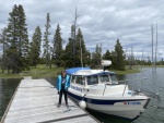 Grand daughter Wrenny at Eagle Bay campspot.  She drove the boat all the way back to Bridge Bay without me give  her directions.