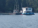 salmon buying scow anchored for the season in Lisianski Inlet,run by 3 young women