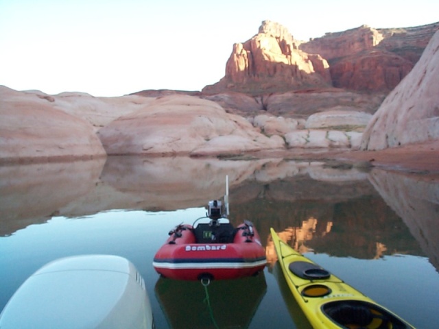 Mountain Sheep canyon - toys behind SeaSpray. Kayak for me, dingy for Karen 