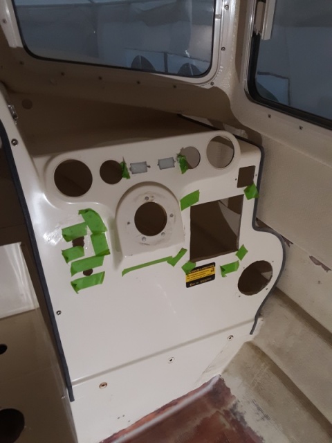 Filling the smaller holes and the two openings for the hour meters. the hour meters will get moved down slightly to allow for a voltmeter for each engine