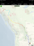 This years route from Cokeville, Wy to Skagway, AK. Each color represents a traveling day