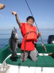 Sieku 2006 - Newphew with his first Black Sea Bass (AKA Black Rockfish)