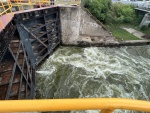 Water valves dump water just below lower gate. Lock 28A