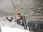 Fly rod holder on downrigger