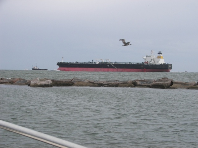 The Houston Shipping channel is like a four lane highway, packed with huge ships.