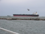 The Houston Shipping channel is like a four lane highway, packed with huge ships.