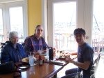 Art and Jan from SeaAngel and Tivo from Litl'Tug, enjoying lunch at Willoughby Harbor