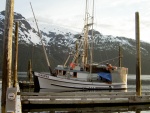 wooden fishing boat Clarena docked at Pelican built in l947 run by same skipper since l968