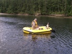 Pat and Baxter in Dinghy at Matia Cove 6-10-07